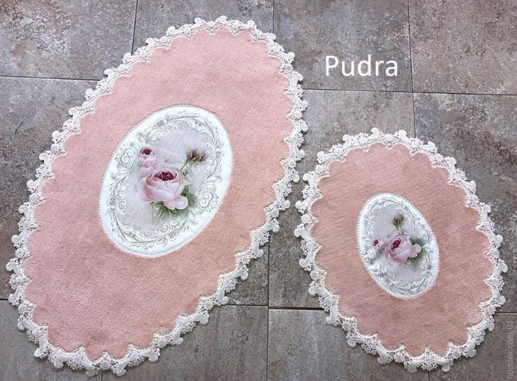  Набор овальных ковриков для ванной Chilai Home с кружевом Inci pudra (70х110 см + 55х35 см)