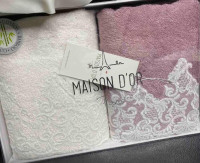 Набір махрових рушників Maison Dor Paris Jasmin з 2-х штук 50х100 см молочний - фіолетовий