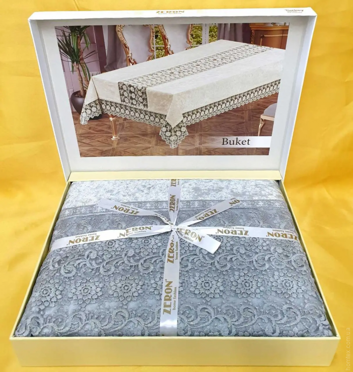 Скатерть велюр-жаккард прямоугольная 160х220 Maison Royale Buket Gri