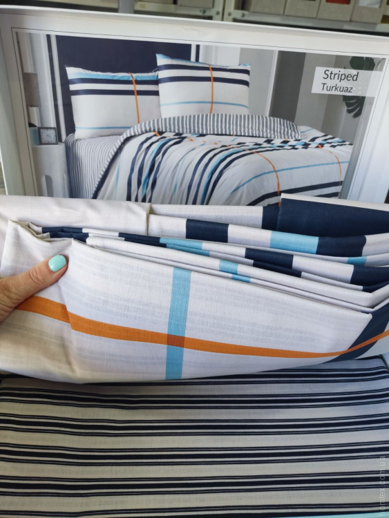 Постельное белье Altinbasak Striped turkuaz (бирюзовое) ранфорс евро