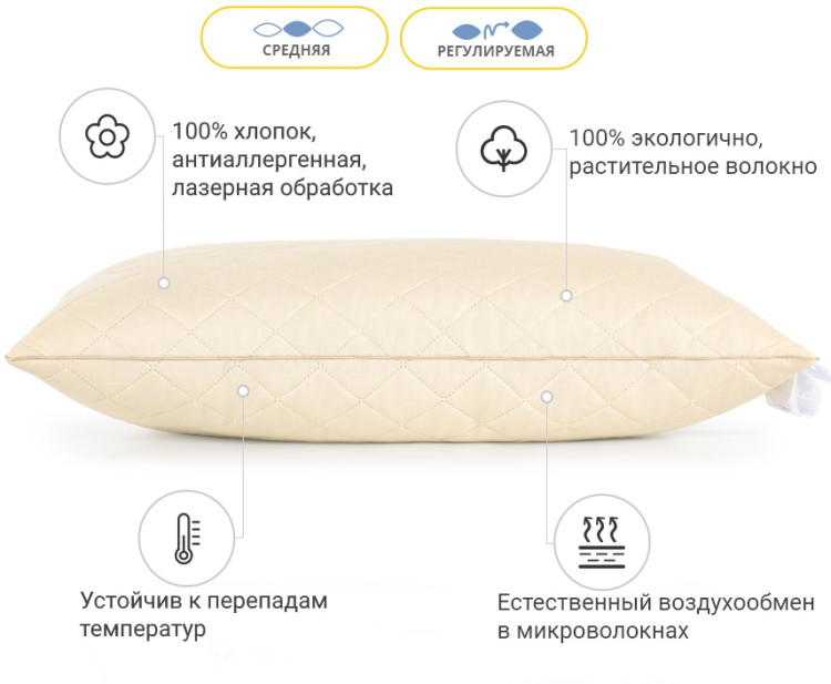 Подушка хлопковая Mirson Carmela 60x60 см, №1296 средняя