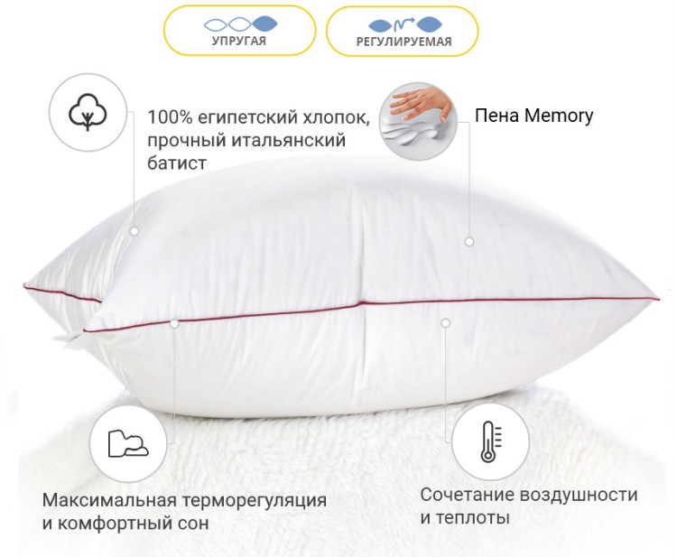 Подушка Memory Mirson DeLuxe 40x60 см, №1494 упругая