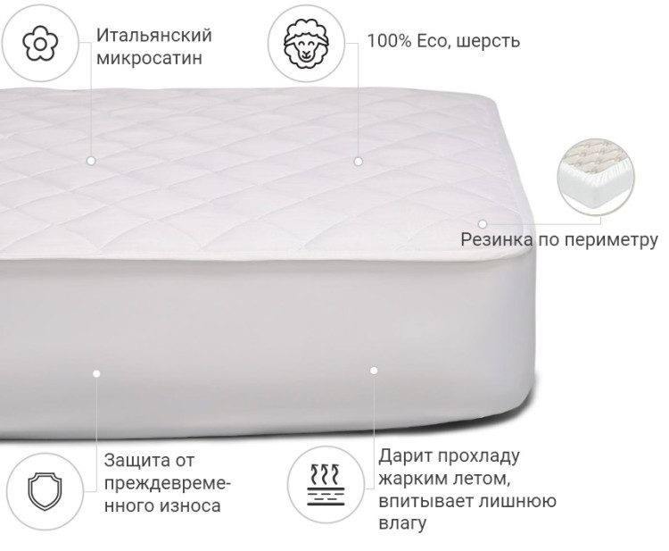 Наматрасник Mirson Стандарт Woollen 70x190 см, №236 (обычный на резинке по периметру)