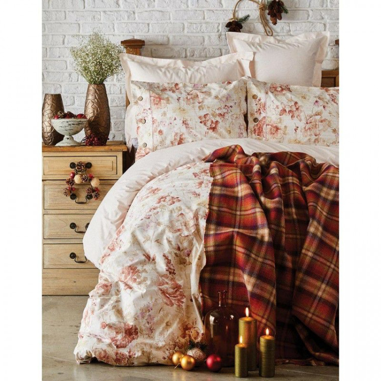 Набор постельное белье с пледом Karaca Home Arlo orange 2018-2 евро
