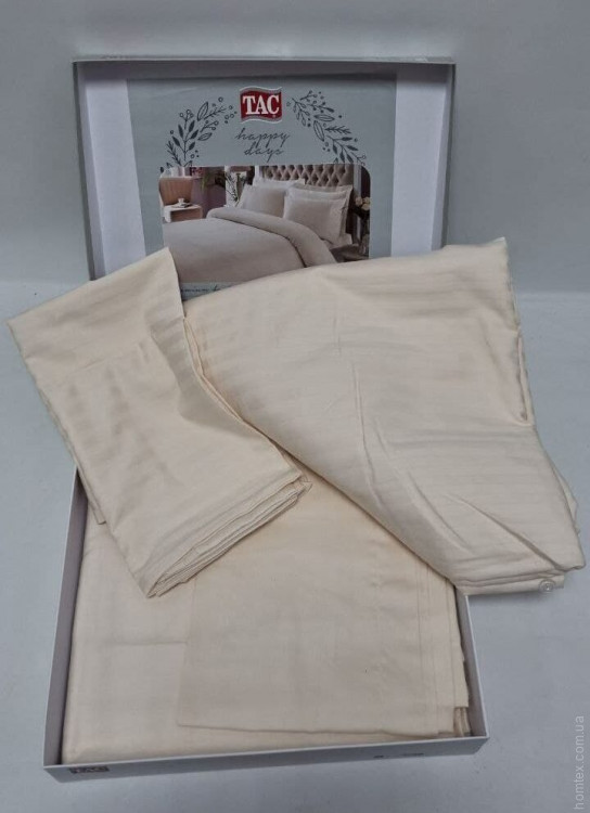 Постільна білизна TAC Premium Basic Crem Stripe сатин євро максі