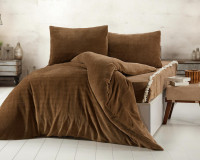 Велюровое постельное белье More Soft коричневое евро