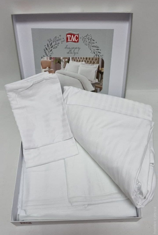 Постельное белье TAC Premium Basic White Stripe сатин евро макси