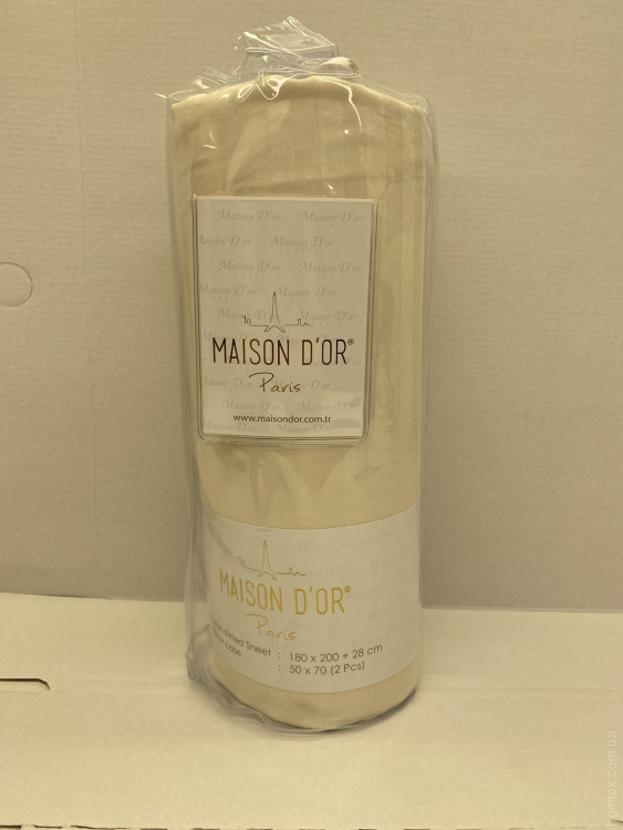 Простынь на резинке Maison D'or saten stripe кремовая 180x200 см с наволочками