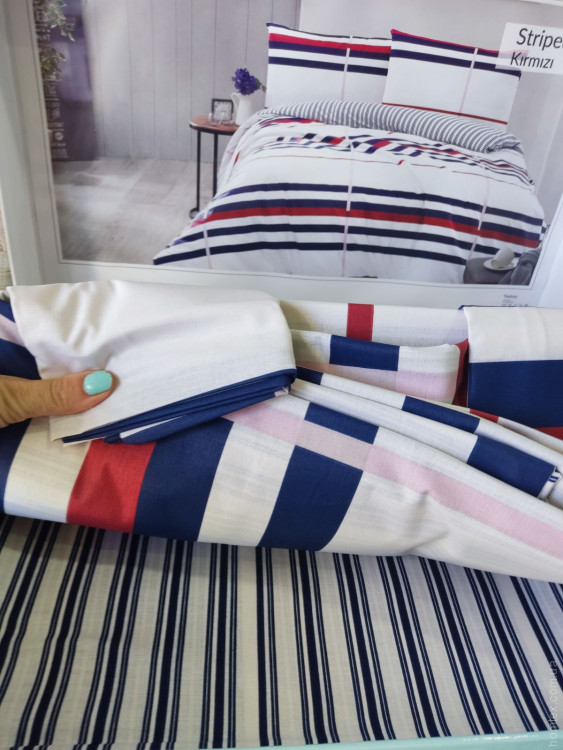 Постельное белье Altinbasak Striped kirmizi (красное) ранфорс евро
