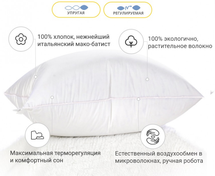 Подушка хлопковая Mirson Luxury Exclusive 40x60 см, №1467 упругая