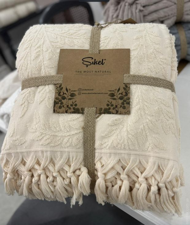 Простирадло - піке махрова Sikel жаккардова Гілочки 200x220 см бежева