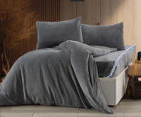 Велюровое постельное белье More Soft светло-серое евро