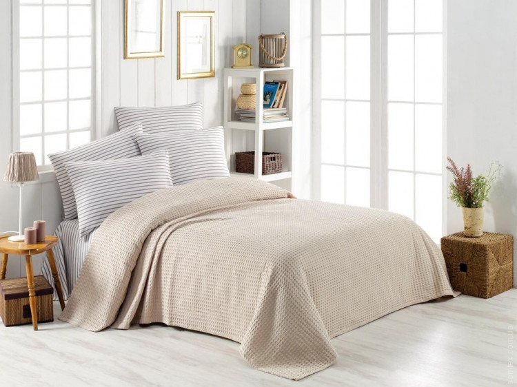 Комплект постельного белья с вафельным покрывалом 220x240 см Pike Set (ТМ Begenal) Hanedan