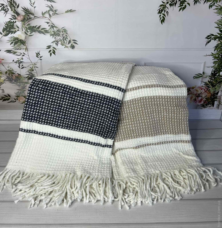Плед хлопковый Merinos Cozy Life 180x220 см, Blue krem