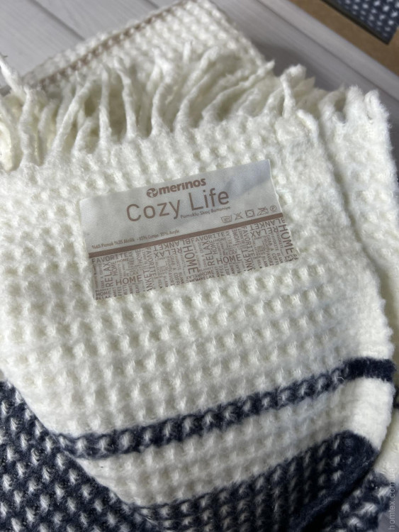 Плед хлопковый Merinos Cozy Life 180x220 см, Blue krem