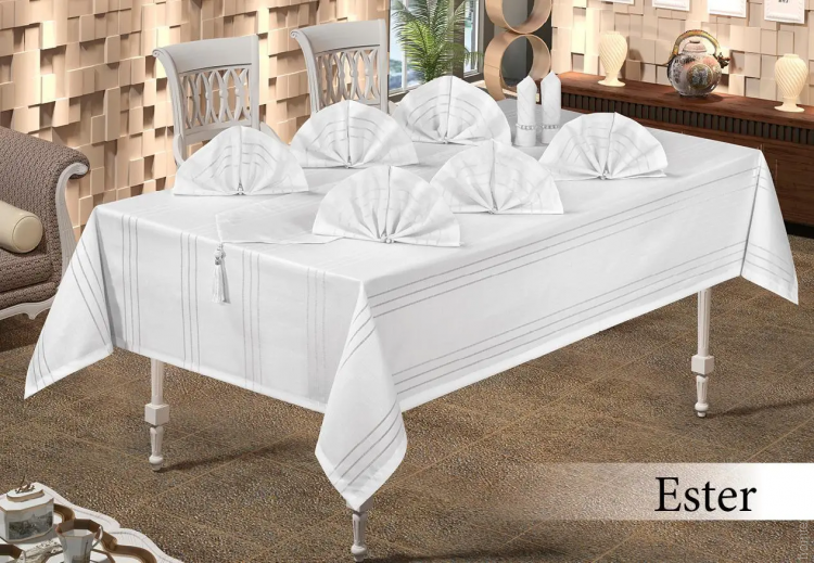 Скатерть прямоугольная 160х220+8 салфеток 35х35 см Ester Lacivert