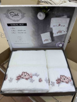  Набор махровых полотенец Sikel из 2-х штук 50х90 см + 70х140 см с вышивкой молочные 