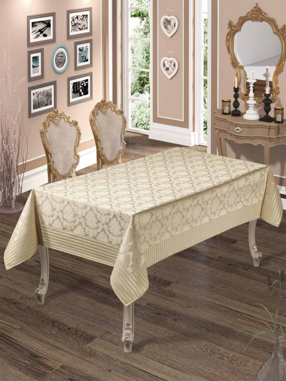 Скатерть Masali Damask жаккардовая 160х220 см бежевая