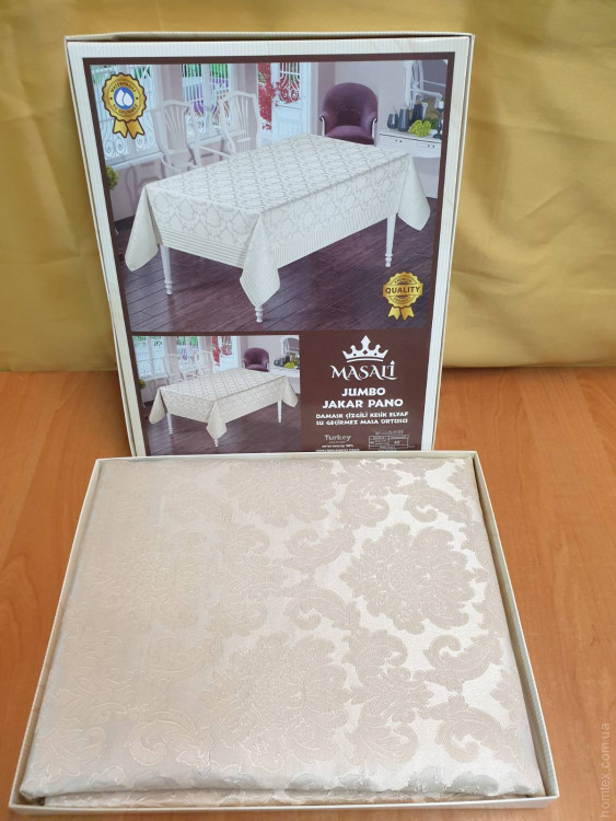 Скатерть Masali Damask жаккардовая 160х220 см бежевая