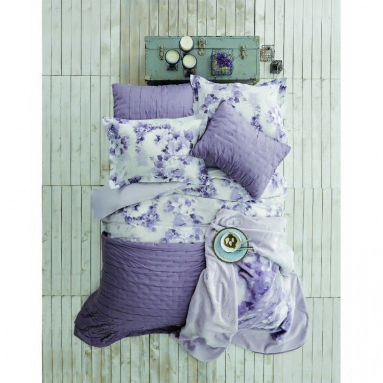 Набор постельное белье с покрывалом Karaca Home Madelin 2017-1 purple евро