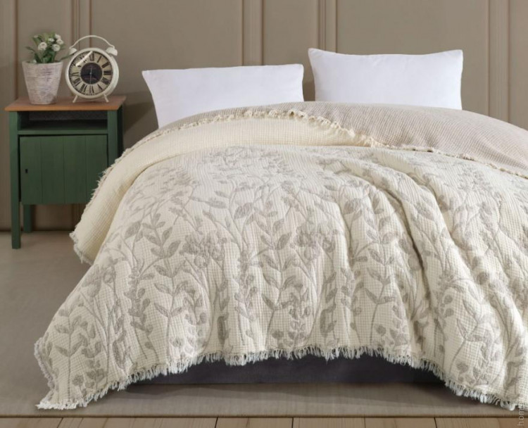 Муслиновое покрывало Moss Home 230x250 см Веточки крем - беж Муслиновое покрывало Moss Home 230x250 см Веточки крем - беж