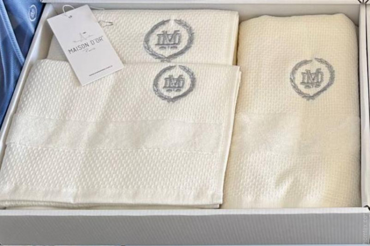 Набор вафельно-махровых полотенец Maison Dor из 3-х штук 30х50 см +50х100 см + 70х140 см кремовые