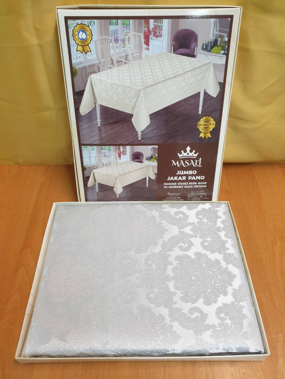 Скатертина Masali Damask жакардова 160х220 см сіра