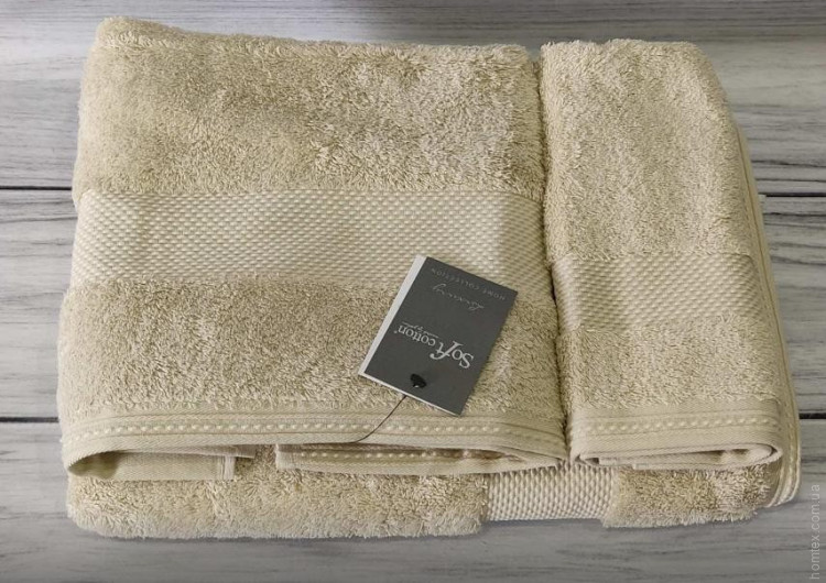 Набір махрових рушників Soft Cotton Deluxe з 3 шт (30х50 см + 50х100 см + 70х140 см) бежевий