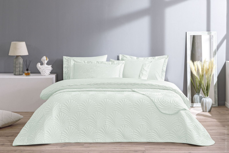 Постільна білизна TAC Eleanor mint з стеганим покривалом 250х260 см 