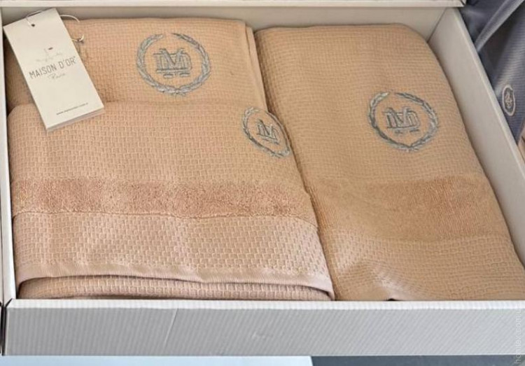 Набор вафельно-махровых полотенец Maison Dor из 3-х штук 30х50 см +50х100 см + 70х140 см бежевые