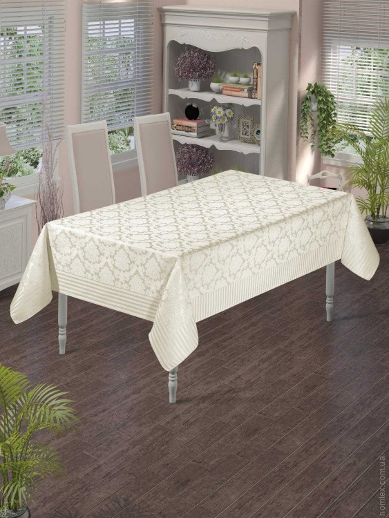 Скатертина Masali Damask жакардова 160х220 см кремова Скатертина Masali Damask жакардова 160х220 см кремова