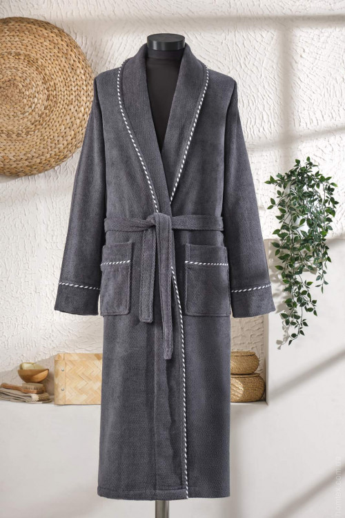 Халат махровий Zeron чоловічий махра - велюр темно-сірий