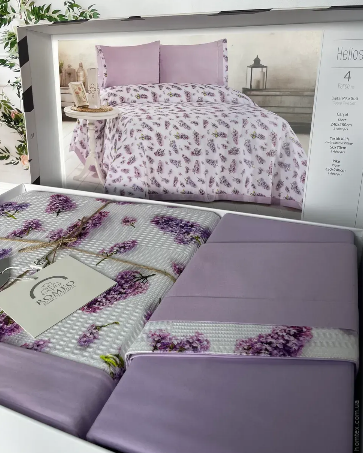 Постільна білизна Romeo Home з вафельним піке - покривалом Helios євро