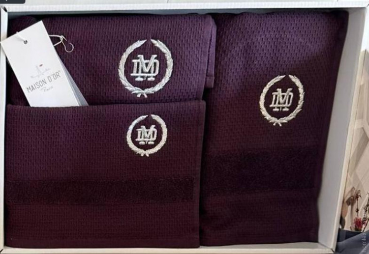 Набор вафельно-махровых полотенец Maison Dor из 3-х штук 30х50 см +50х100 см + 70х140 см фиолетовые