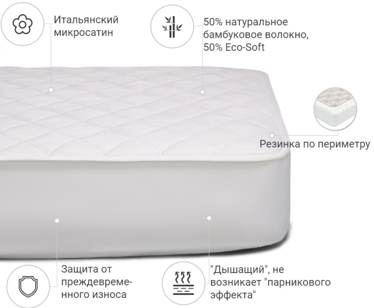 Наматрацник Mirson Стандарт Bamboo 80x200 см, №276 (звичайний на гумці по периметру)