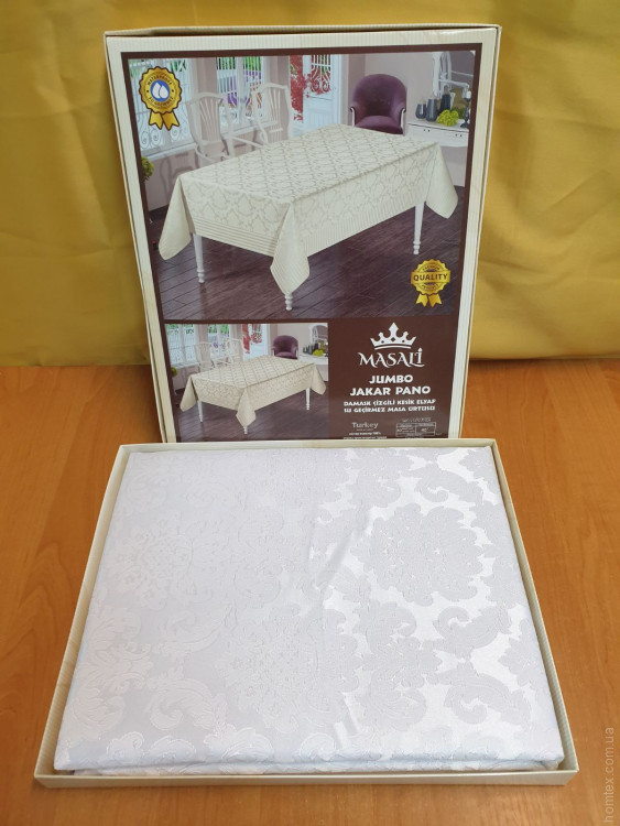 Скатерть Masali Damask жаккардовая 160х220 см белая