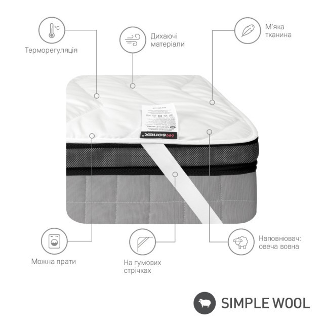 Наматрасник из шерсти Sonex Simple Wool 180х200 см