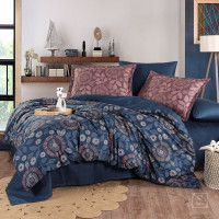 Постельное белье Hobby Premium Sateen Fiorella синий-бронза евро 