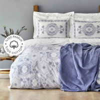 Набор постельное белье с пледом Karaca Home Arlen indigo евро