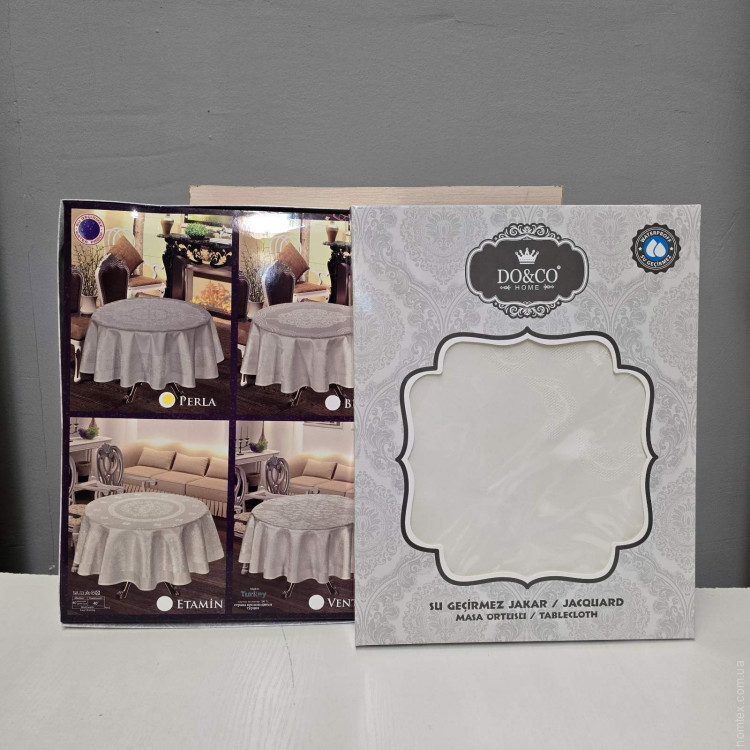 Скатертина Masali жаккардова кругла D - 160 см кремова Скатертина Masali жаккардова кругла D - 160 см кремова