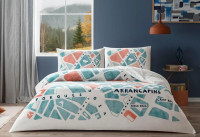 Постільна білизна TAC Ranforce Selby mavi полуторна з простирадлом на гумці