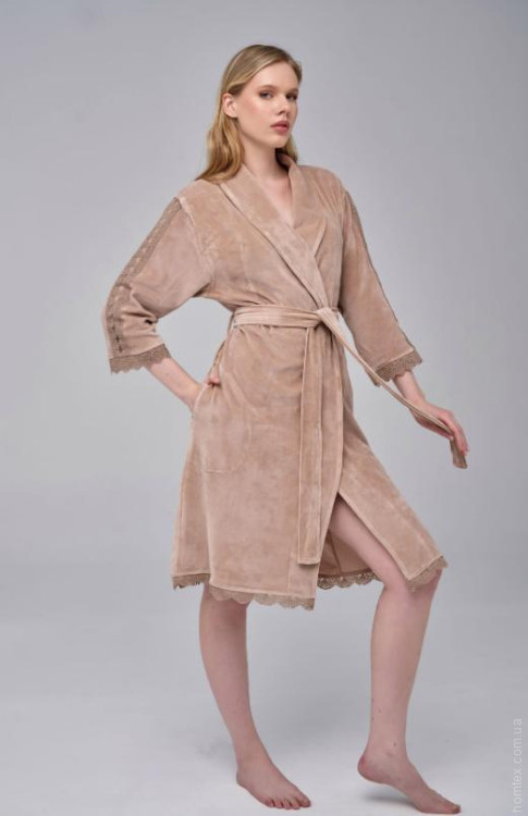 Халат тонкий велюр без капюшона Nusa NS 0612 beige Халат тонкий велюр без капюшона Nusa NS 0612 beige