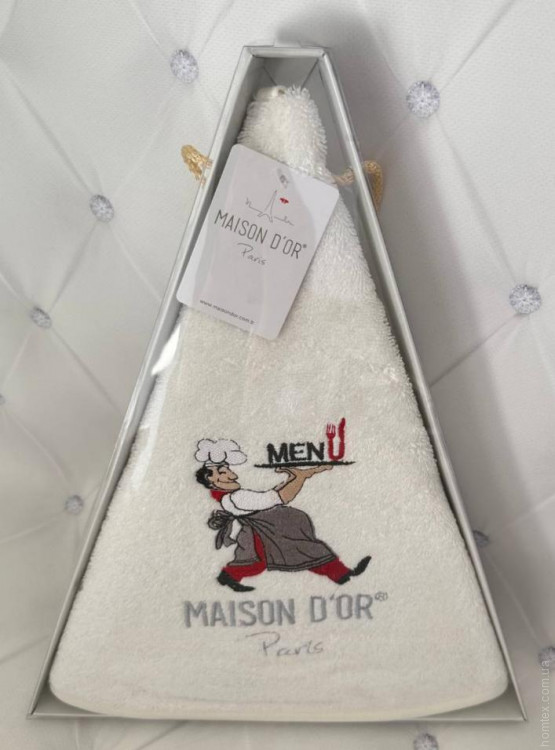 Махровий круглий рушник Maison Dor D - 70 см для кухні з вишивкою білий