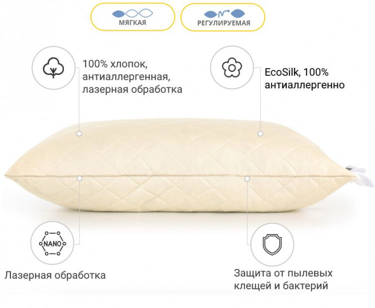 Подушка антиалергенна Mirson "Carmela" EcoSilk 40x60 см, №1162, м'яка