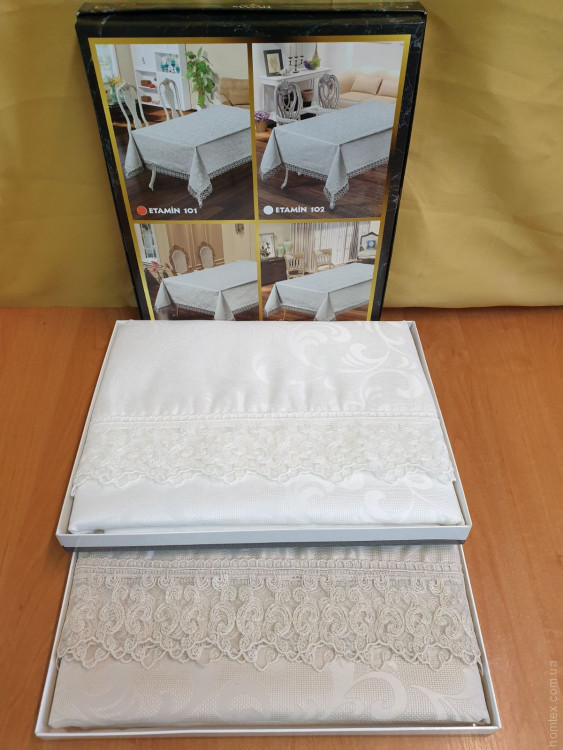 Скатерть Masali Etamin жаккардовая 160х220 см белая с кружевом