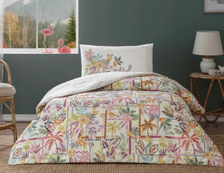 Постільна білизна TAC Ranforce Calippo pembe полуторна з простирадлом на гумці