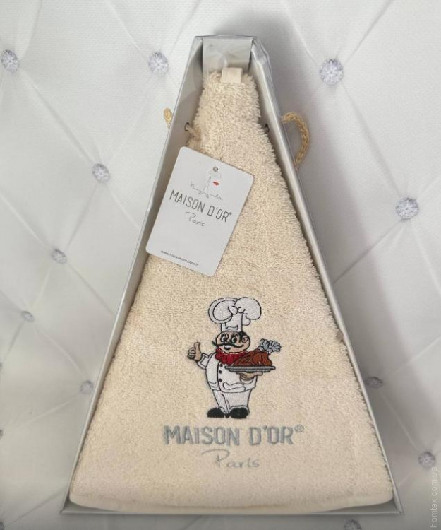 Махровий круглий рушник Maison Dor D - 70 см для кухні з вишивкою бежевий