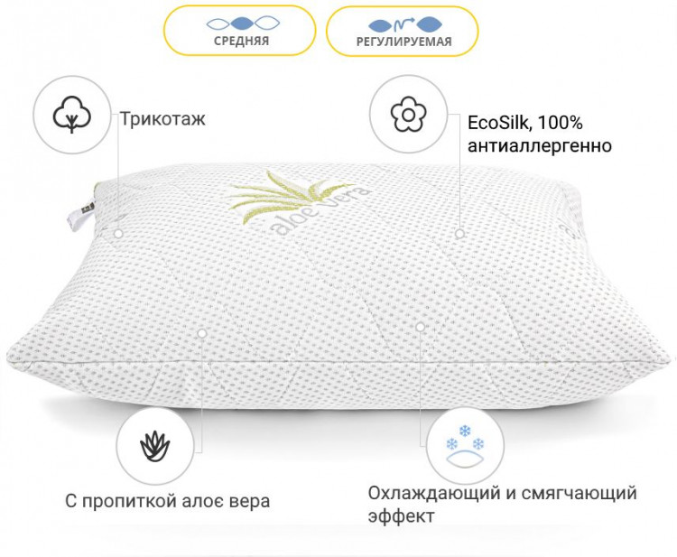 Подушка антиалергенна Mirson "Alberto" EcoSilk 70x70 см, №770, середня