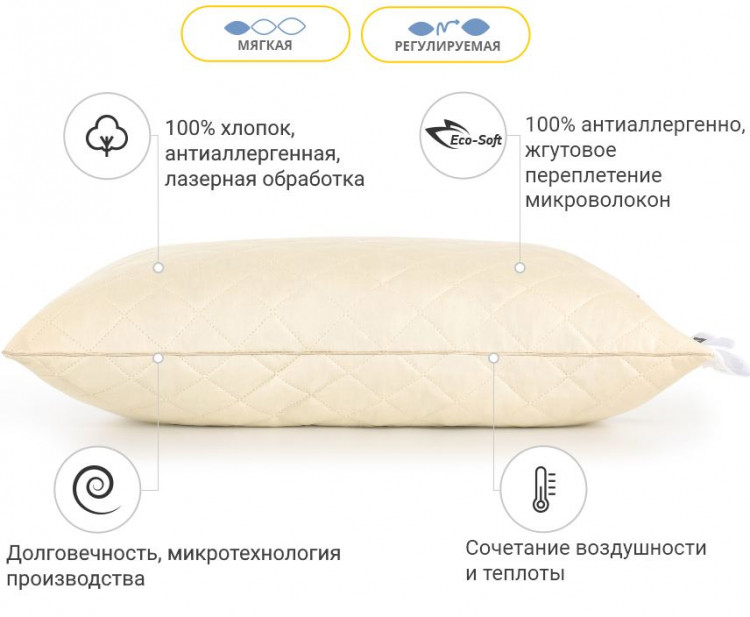 Подушка антиаллергенная Mirson Carmela Eco-Soft 40x60 см, №485, мягкая