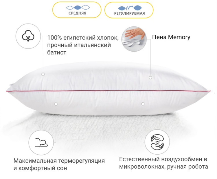 Подушка Memory Mirson DeLuxe Hand Made 60x60 см, №1496 середня